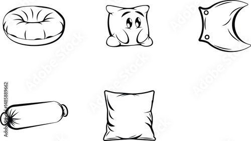Collection of black and white pillow icons in various shapes and styles