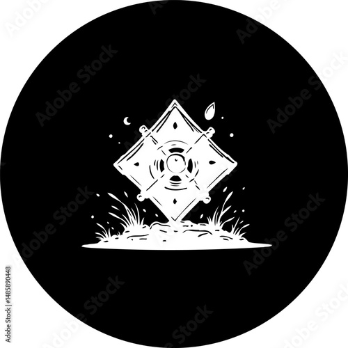 Abstract conceptualization showcases a symmetrical design within a stark contrast circular frame