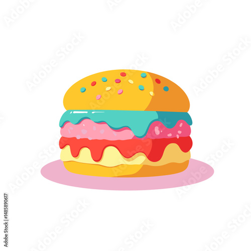 Colorful ice cream sandwich with sprinkles on pink plate - Concept of food  
