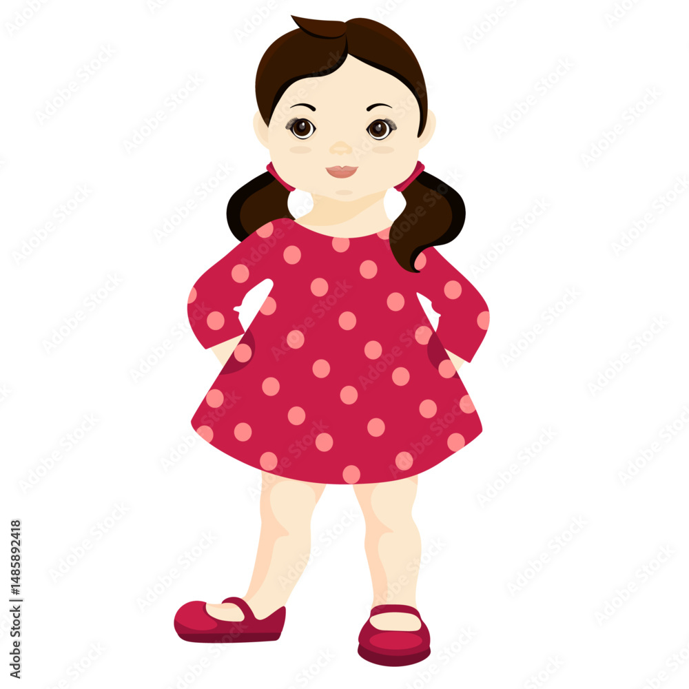doll girl in red polka dot dress vector doll girl in red polka dot dress vector