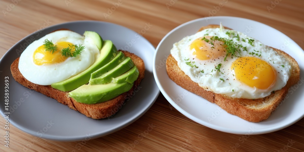 Clean and healthy combo of egg and avocado with side toast Clean and healthy combo of egg and avocado with side toast