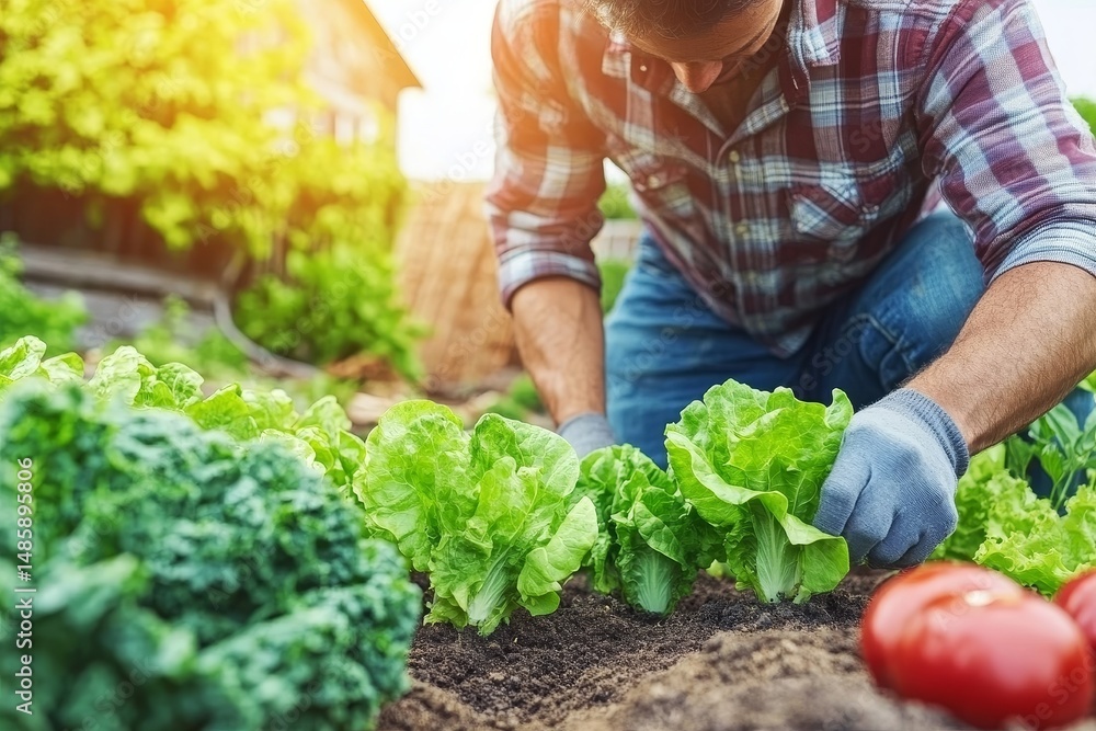 Fototapeta premium Farmer Harvesting Fresh Vegetables