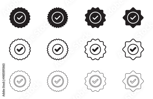 Checkmark Badge Icons Collection, Approval , verified, quality symbol. Certified, qualified medal icon vector.
