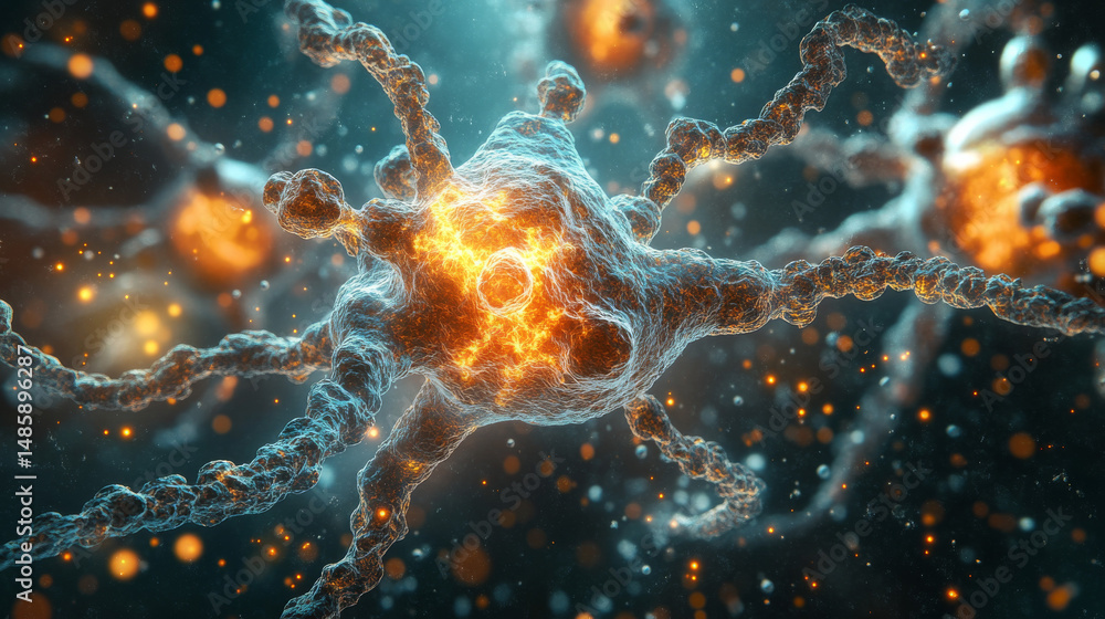 Obraz premium Detailed 3D illustration of human cell division in a medical context