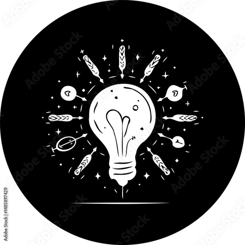 Illuminating Concepts: A Stylized Lightbulb Surrounded by Feathers and Creative Elements