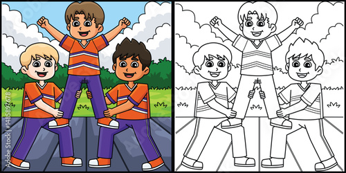 Male Cheerleaders Thigh Stand Colored Illustration