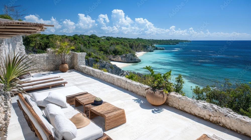 Fototapeta premium luxurious beachfront villa with stunning ocean view