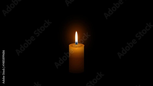 A candle burns in the dark. Purple background. 4k video loop animation.
