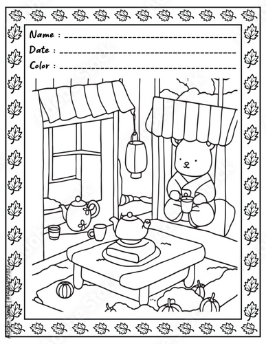 Bold and Easy Cozy Nooks Coloring Book for Adults and Kid.  
High resolution (300 DPI), 
Ready to print on standard 8.5x11 inch paper With (No Bleed), 
Black and White. 
Vector illustration - AI, EPS,
