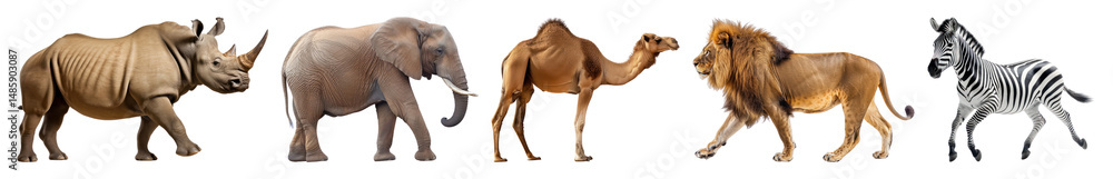 Obraz premium PNG Wildlife safari animals lineup, element set on transparent background