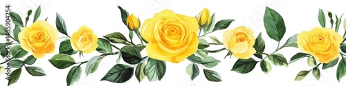 Yellow rose garland on white background