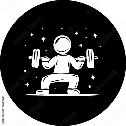 Abstract icon depiction of a weightlifter during exercise and shiny effect background