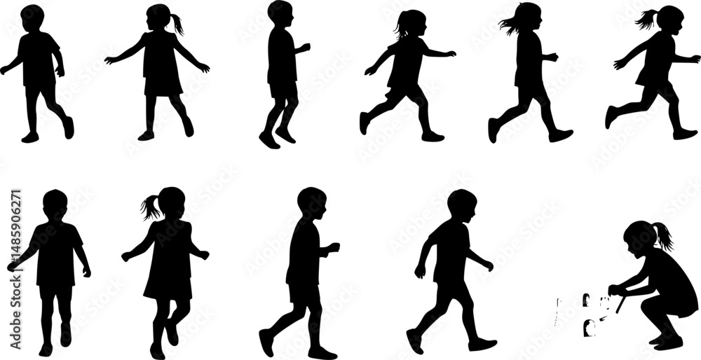 Vector silhouette of children on white background.
Vector silhouette of children on white background.