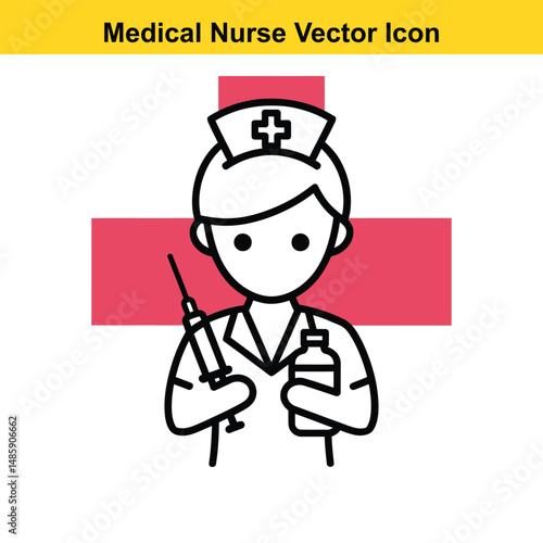 Medical Nurse Icon Vector - Healthcare Professional Symbol. black outline filled version. nurse, medical, healthcare, doctor, health, hospital, clinic, care