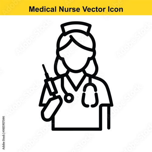Medical Nurse Icon Vector - Healthcare Professional Symbol. black outline filled version. nurse, medical, healthcare, doctor, health, hospital, clinic, care