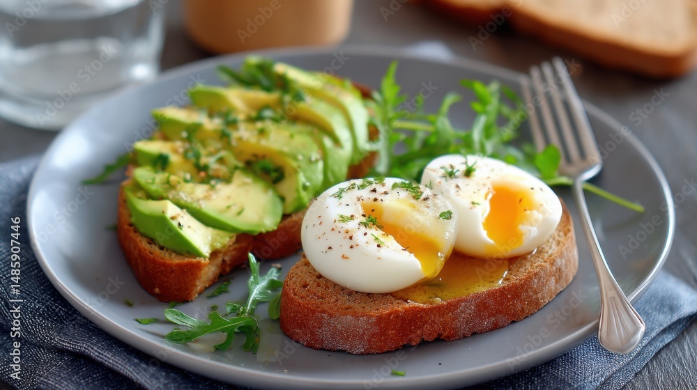 High-protein breakfast featuring avocado and soft-boiled egg High-protein breakfast featuring avocado and soft-boiled egg
