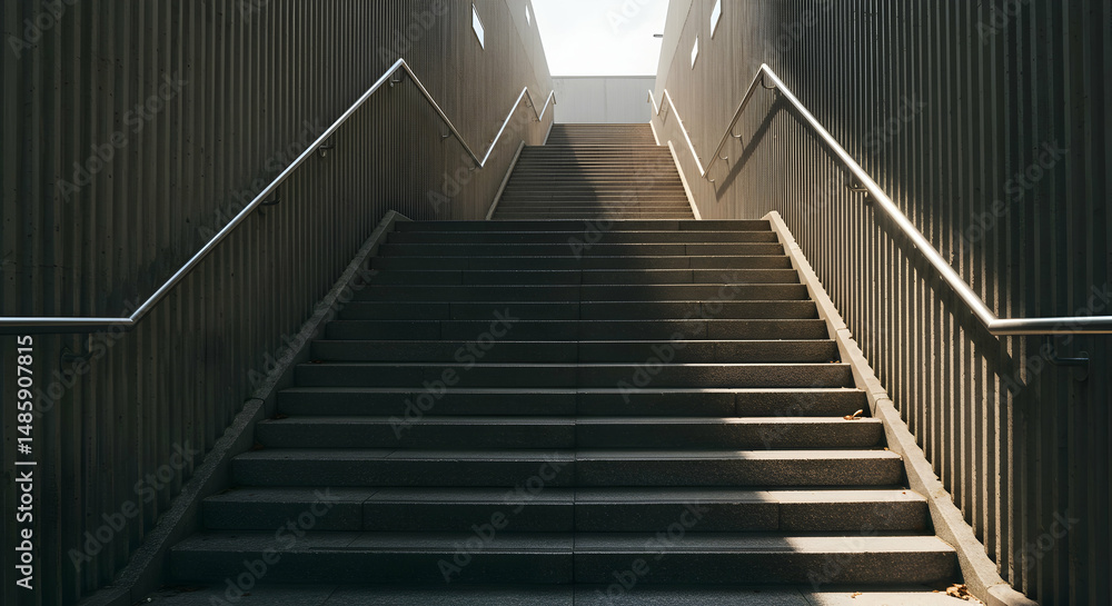 Obraz premium Stairs, Steps, Stairway, Modern Concrete Staircase with Metal Handrails