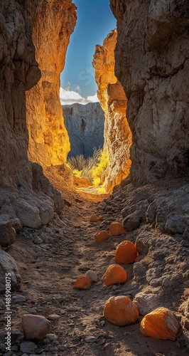Wallpaper Mural Sunlit canyon path with orange rocks Torontodigital.ca
