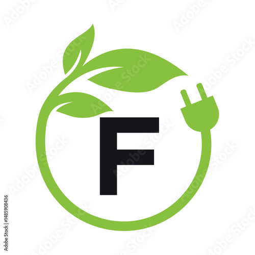 Electric Leaf Logo combine with letter F vector template