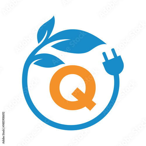 Electric Leaf Logo combine with letter Q vector template