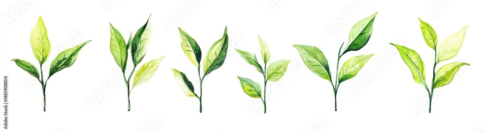 Watercolor tea leaves Watercolor tea leaves