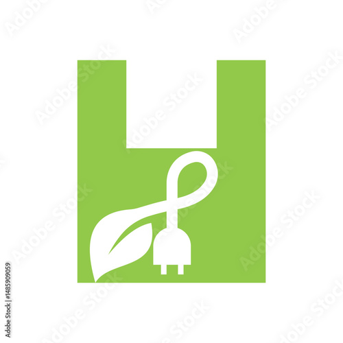 Electric Leaf Logo combine with letter H vector template