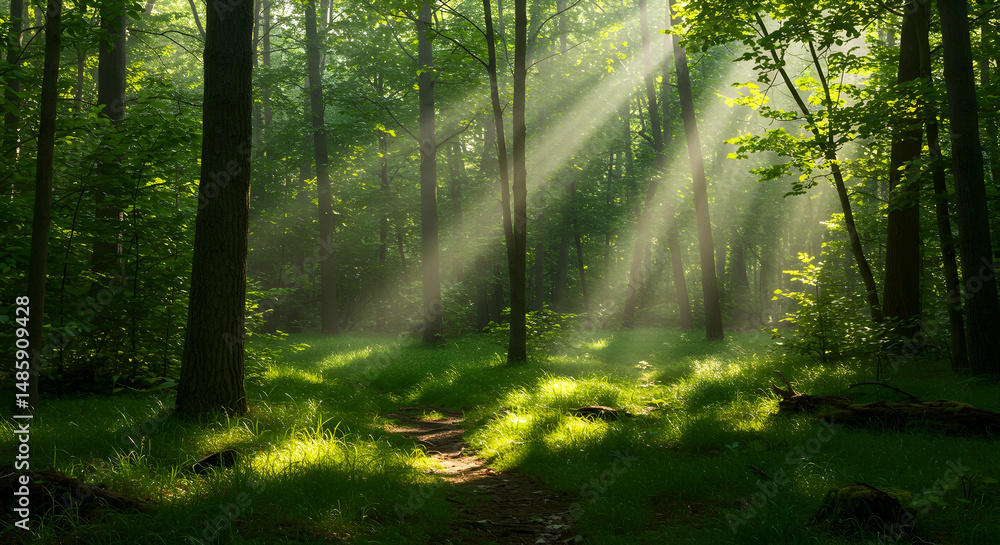 Obraz premium Sunlight, Trees, Woods, Sunbeams in the Forest