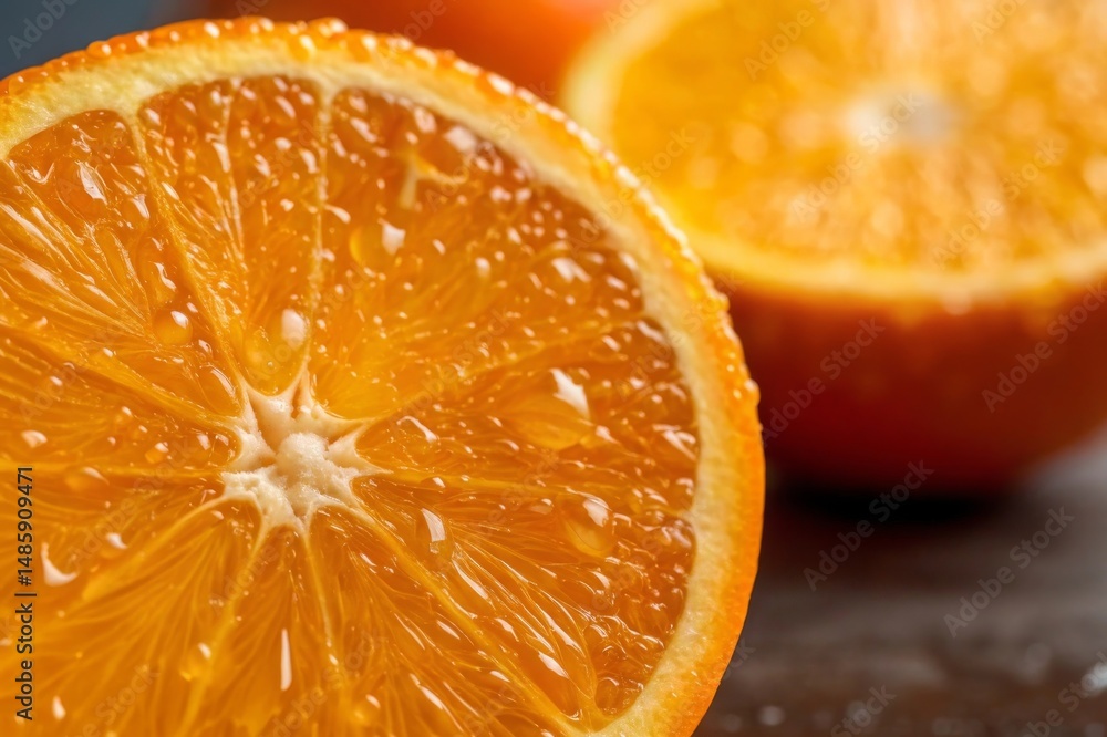 Macro shot of juicy orange pulp captured in a bright kitchen setting high-definition detail highlighting freshness and texture Macro shot of juicy orange pulp captured in a bright kitchen setting high-definition detail highlighting freshness and texture