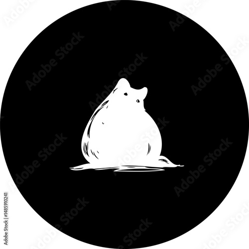 Monochromatic animalistic figure in a darkened circular void evokes mystery