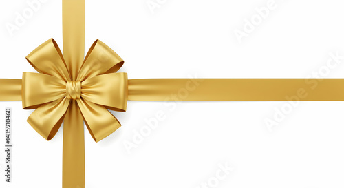 Present, Wrapping, Decoration, Golden Gift Bow and Ribbon on White Background