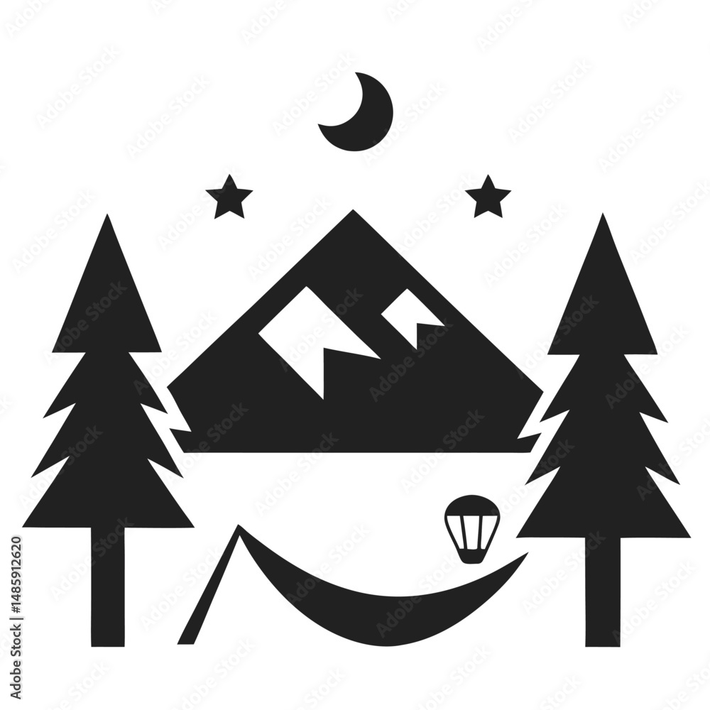 Obraz premium Black And White Doodle Style Travel Icons Campin