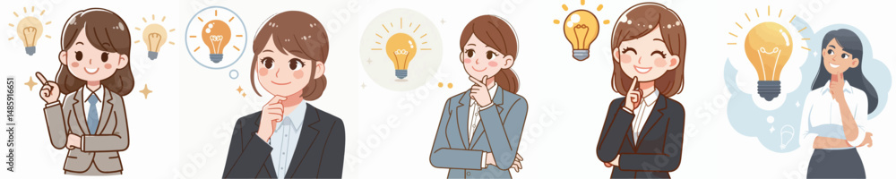 vector businesswoman gets a brilliant idea with a light bulb symbol vector businesswoman gets a brilliant idea with a light bulb symbol