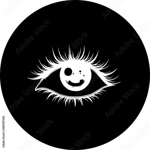 Whimsical Eye Illustration Encapsulated in a Bold Circular Graphic Design Element