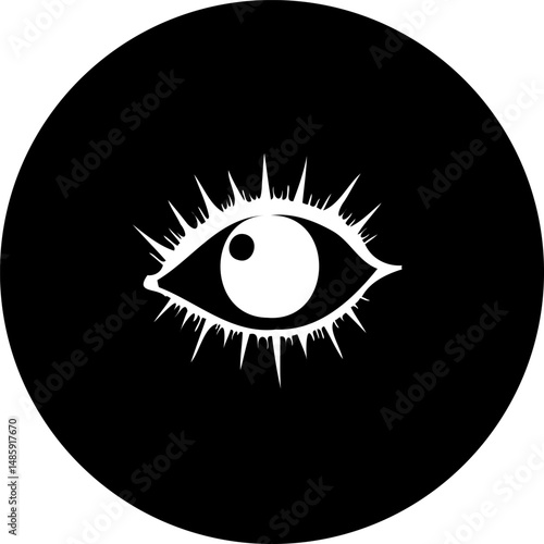 Mystical Eye Symbol in Circular Black Void, Representing Vision and Perception