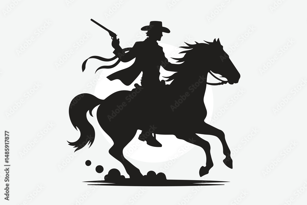 Naklejka premium silhouette of horses and cowboy's in black