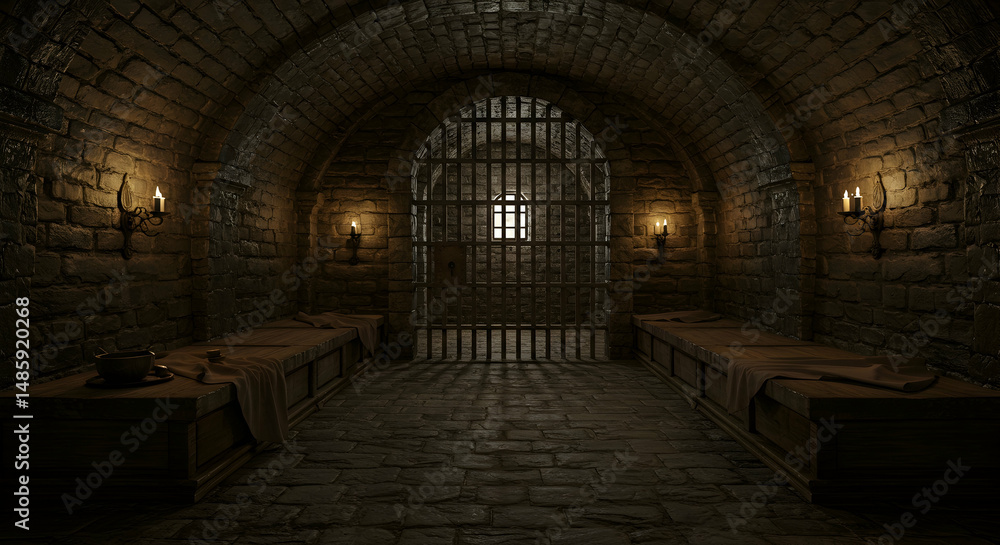 Fototapeta premium Dungeon, Jail, Stone, Medieval Prison Cell Interior