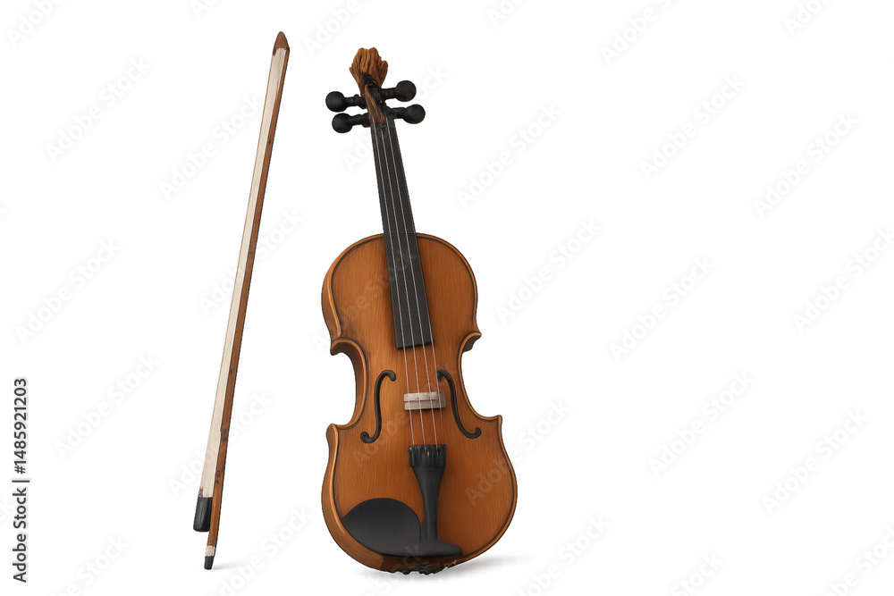 Obraz premium Standing violin and bow on transparent background
