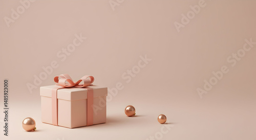 Present, Ribbon, Bow, Elegant Pink Gift Box with Rose Gold Ornaments