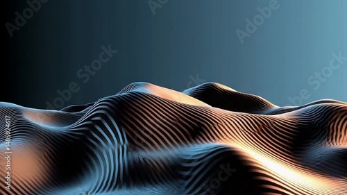 Abstract 3D Landscape with Smooth Curves and Waves in Soft Gradient Colors and Shadows