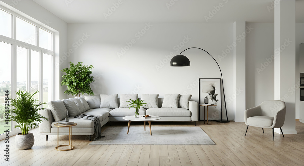 Fototapeta premium Apartment, Home, House, Modern Minimalist Living Room Interior Design