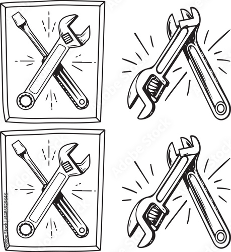 wrench and screwdriver icon set