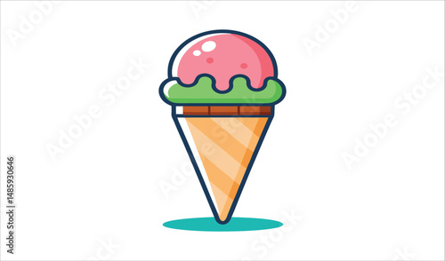 A cute cartoon drawing of a delicious chocolate ice cream in a cone, a sweet frozen summer dessert