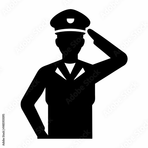 Salute soldier for military, army, battlefield or war black vector on white background.