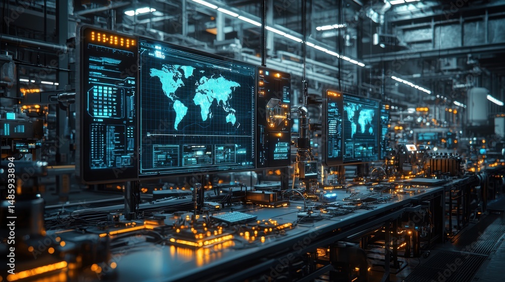Futuristic Data Control Room with Advanced Technology and Displays Futuristic Data Control Room with Advanced Technology and Displays