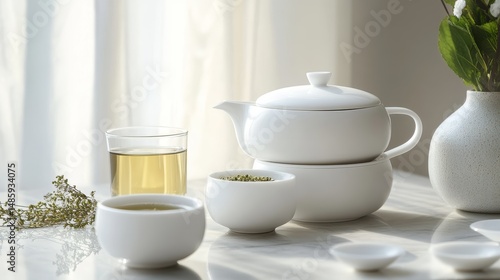 Wallpaper Mural Serene Tea Ceremony White Tea Set and Herbal Infusion Torontodigital.ca