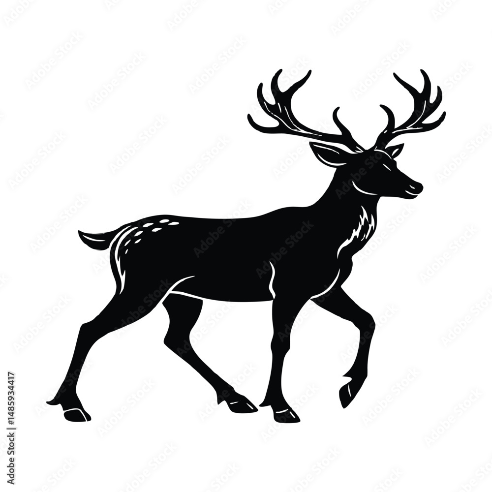 Fototapeta premium deer walking silhouette on white background