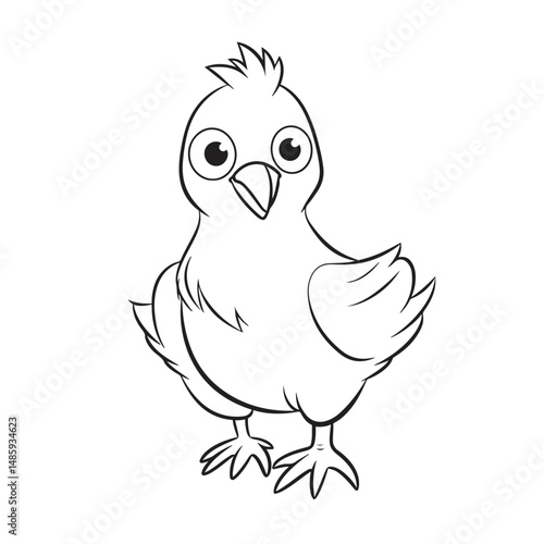 A Little chicken posing. Vector illustration. Simple drawing line art