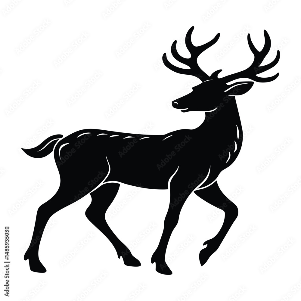 Fototapeta premium deer walking silhouette on white background