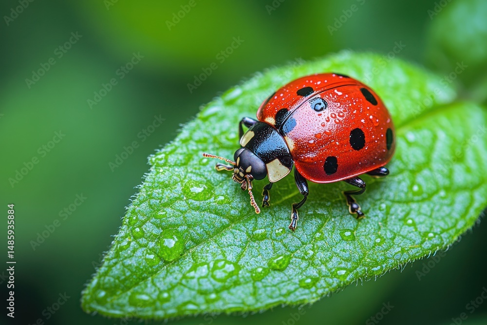 Small ladybug walking on a fresh green leaf in garden Small ladybug walking on a fresh green leaf in garden