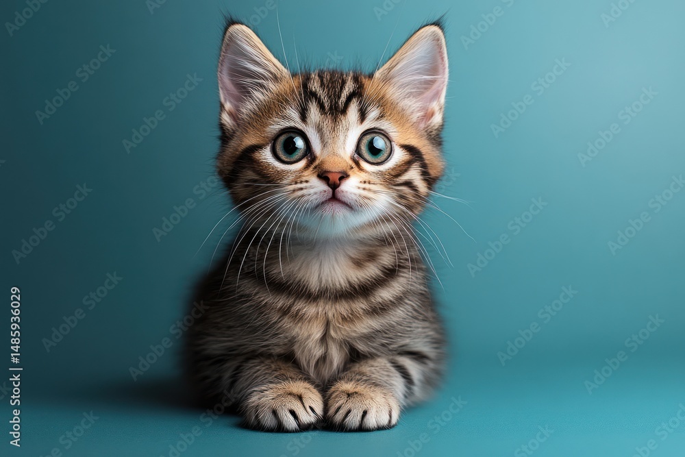 Fototapeta premium Kitten with big eyes sitting on simple background